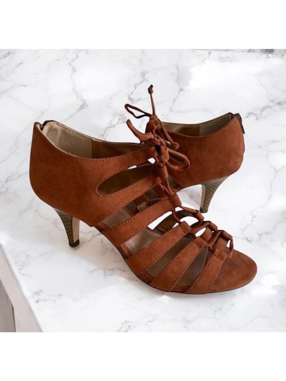STYLE & CO Copper Orange Faux Suede Lace Up Heels Size 7